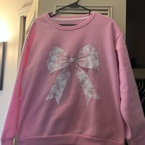 SHEIN Pink Floral Bow Sweater